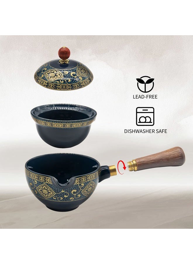 LURRIER Porcelain Chinese Gongfu Tea Set,Portable Teapot Set with 360 Rotation Tea maker and Infuser,Portable All in One Gift Bag for Travel,Home,Gifting,Outdoor and Office (Floral Blue) - Image 4