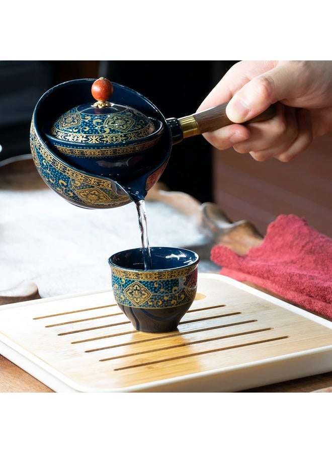 LURRIER Porcelain Chinese Gongfu Tea Set,Portable Teapot Set with 360 Rotation Tea maker and Infuser,Portable All in One Gift Bag for Travel,Home,Gifting,Outdoor and Office (Floral Blue) - Image 5