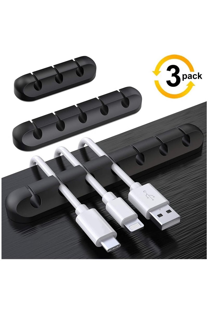 Cable Management Clips for Power Cord - USB Cable - TV Cable - PC - Home and Office - Desktop Cable - 3 Pieces Cable Clips Black - Image 1