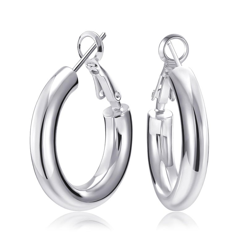 SHOWNII Chunky Silver Hoop Earrings - 14K Gold Plated Earrings for Women Hollow Tube Thick Hoops Graduation Gifts for Her - Image 1