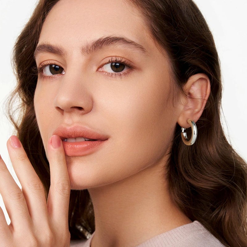SHOWNII Chunky Silver Hoop Earrings - 14K Gold Plated Earrings for Women Hollow Tube Thick Hoops Graduation Gifts for Her - Image 2