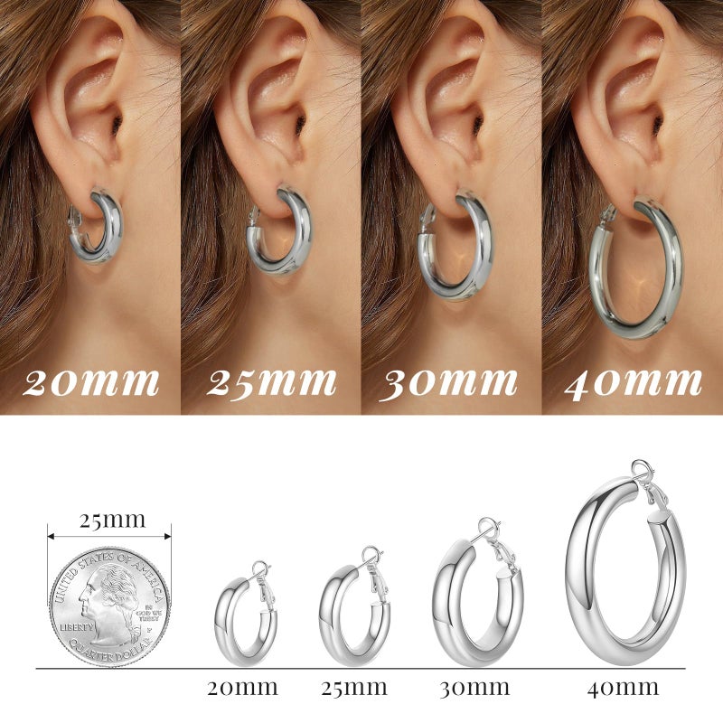 SHOWNII Chunky Silver Hoop Earrings - 14K Gold Plated Earrings for Women Hollow Tube Thick Hoops Graduation Gifts for Her - Image 4