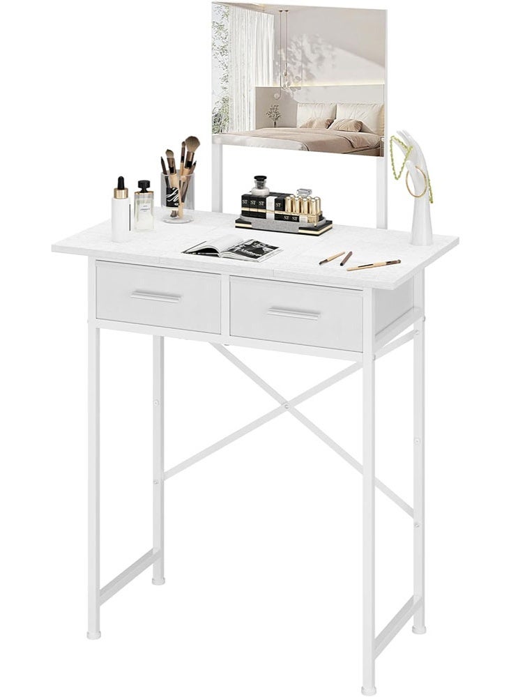 سولاكان مكتب تَزَيُّن صغير مزوّد بمرآة وأدراج، طاولة تَزَيُّن بيضاء مع مساحة تخزين، طاولة تَزَيُّن مدمجة لغرفة النوم، مكتب مكياج عصري للفتيات، طاولة تَزَيُّن موفِّرة للمساحة - Image 1