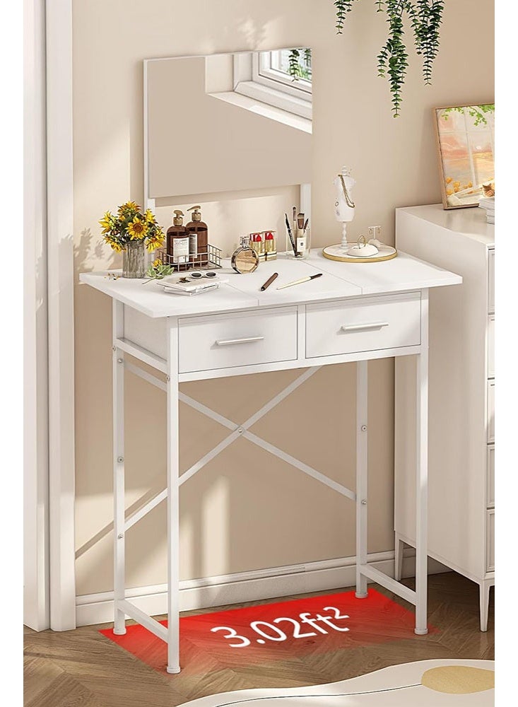 سولاكان مكتب تَزَيُّن صغير مزوّد بمرآة وأدراج، طاولة تَزَيُّن بيضاء مع مساحة تخزين، طاولة تَزَيُّن مدمجة لغرفة النوم، مكتب مكياج عصري للفتيات، طاولة تَزَيُّن موفِّرة للمساحة - Image 4