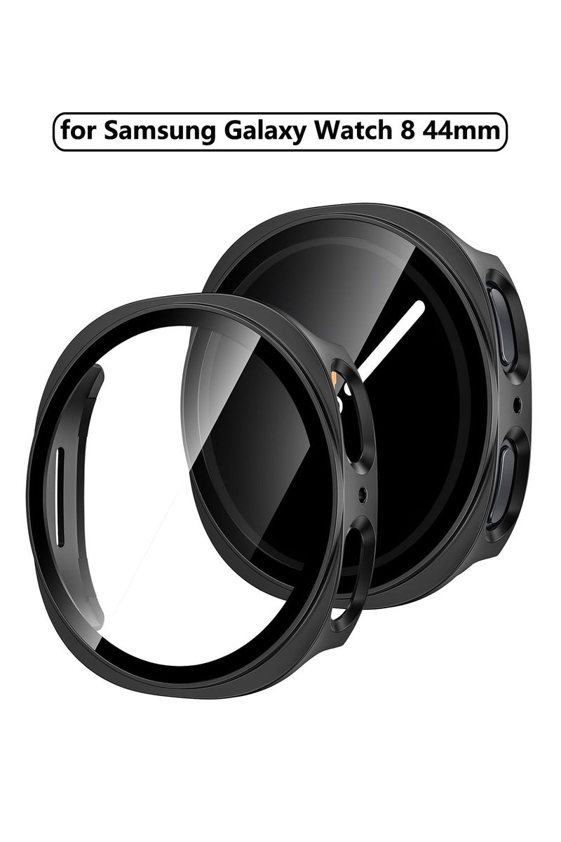 Youque Case for Samsung Galaxy Watch 8 44mm 2025 with Screen Protector, Hard PC Bumper Case and Tempered Glass Protective Cover, Black  - Image 1