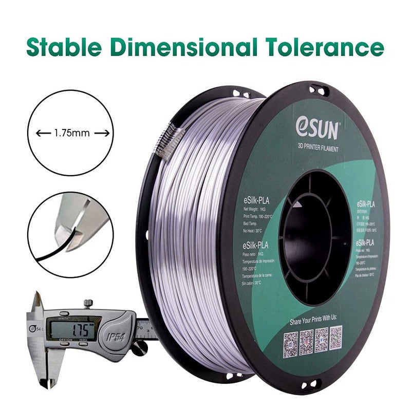 eSUN Silk PLA 3D Printer Filament, Dimensional Accuracy +/- 0.03 mm, 1 kg Spool, 1.75 mm, Silver - Image 3