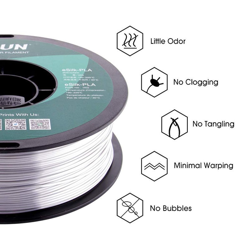 eSUN Silk PLA 3D Printer Filament, Dimensional Accuracy +/- 0.03 mm, 1 kg Spool, 1.75 mm, Silver - Image 4