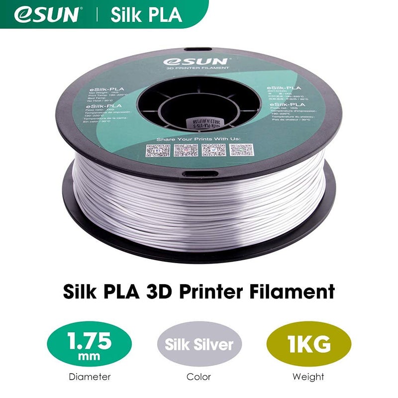 eSUN Silk PLA 3D Printer Filament, Dimensional Accuracy +/- 0.03 mm, 1 kg Spool, 1.75 mm, Silver - Image 2