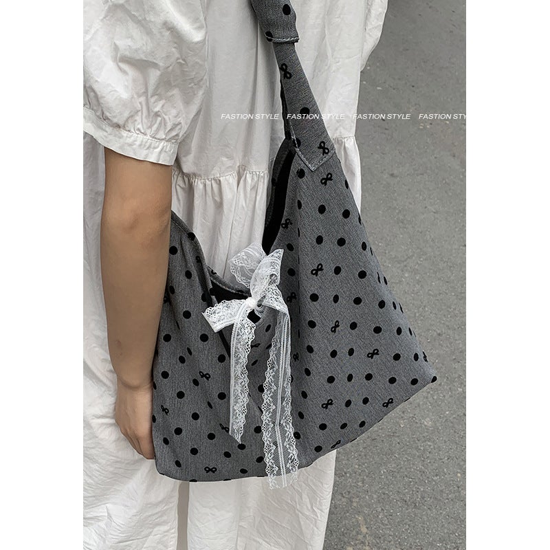 Casual Large Capacity Canvas Bag Women'S Bag Fashion Polka Point Shoulder Bag All-Match Commuter Tote Bag - Image 5