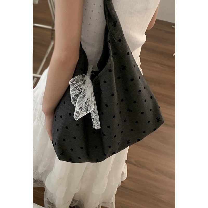 Casual Large Capacity Canvas Bag Women'S Bag Fashion Polka Point Shoulder Bag All-Match Commuter Tote Bag - Image 1