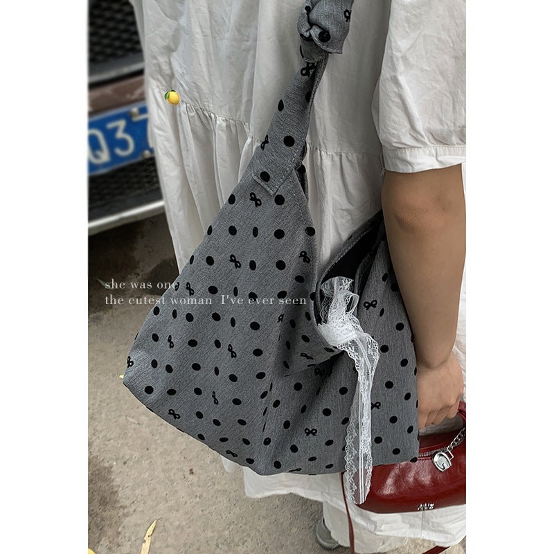 Casual Large Capacity Canvas Bag Women'S Bag Fashion Polka Point Shoulder Bag All-Match Commuter Tote Bag - Image 4