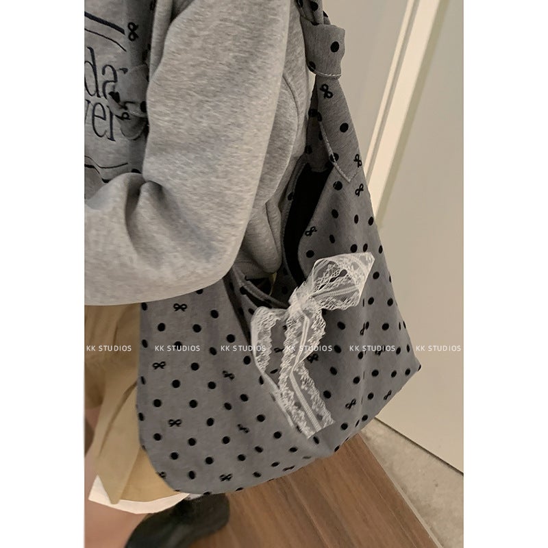Casual Large Capacity Canvas Bag Women'S Bag Fashion Polka Point Shoulder Bag All-Match Commuter Tote Bag - Image 2