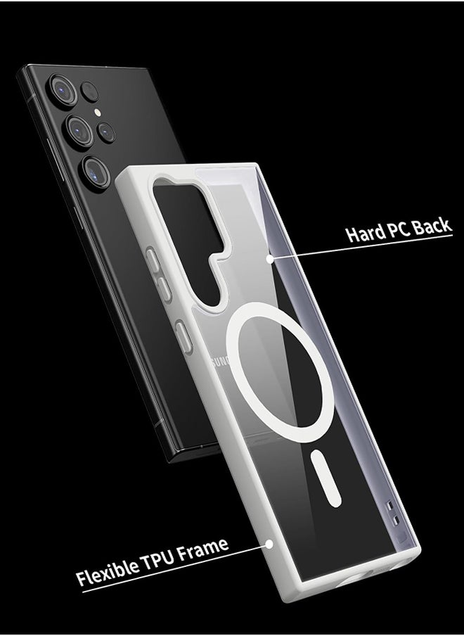 Case Crystal Clear for Samsung Galaxy S22 Ultra Magnetic Clear Cover, Compatible with Wireless Charger and Magsafe Card Wallet, Simplistic Transparent Shockproof and Drop-Proof Case - White