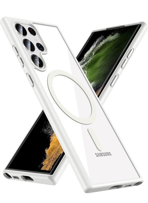 Case Crystal Clear for Samsung Galaxy S22 Ultra Magnetic Clear Cover, Compatible with Wireless Charger and Magsafe Card Wallet, Simplistic Transparent Shockproof and Drop-Proof Case - White