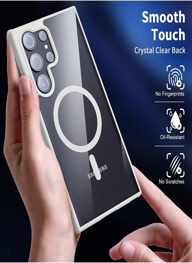 Case Crystal Clear for Samsung Galaxy S22 Ultra Magnetic Clear Cover, Compatible with Wireless Charger and Magsafe Card Wallet, Simplistic Transparent Shockproof and Drop-Proof Case - White