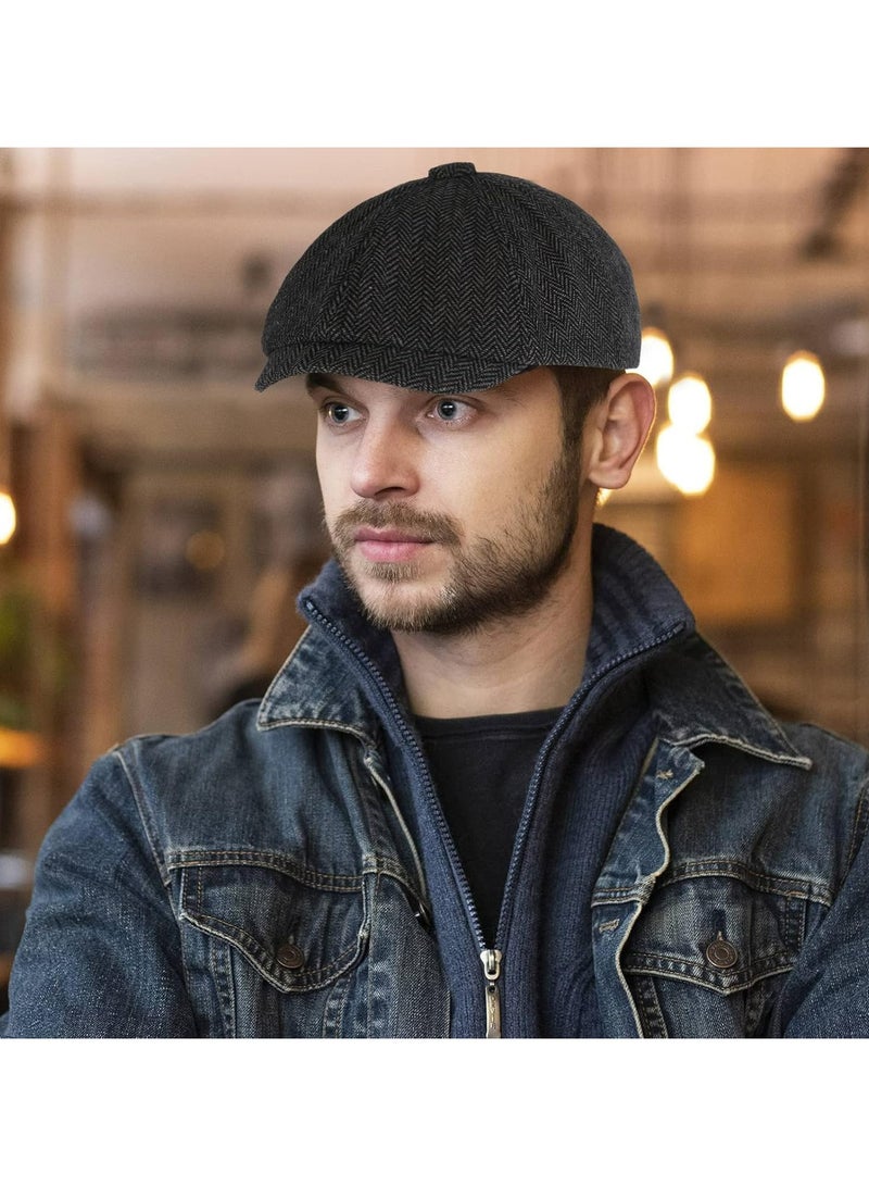 Oasisgalore Newsboy Men's Hat Flat Cap Cotton Newsboy Cap Adjustable Cabbie for Men Flat Cap Irish Cabbie Gatsby Cap Fishing Cap Golf Cap Black - Image 3