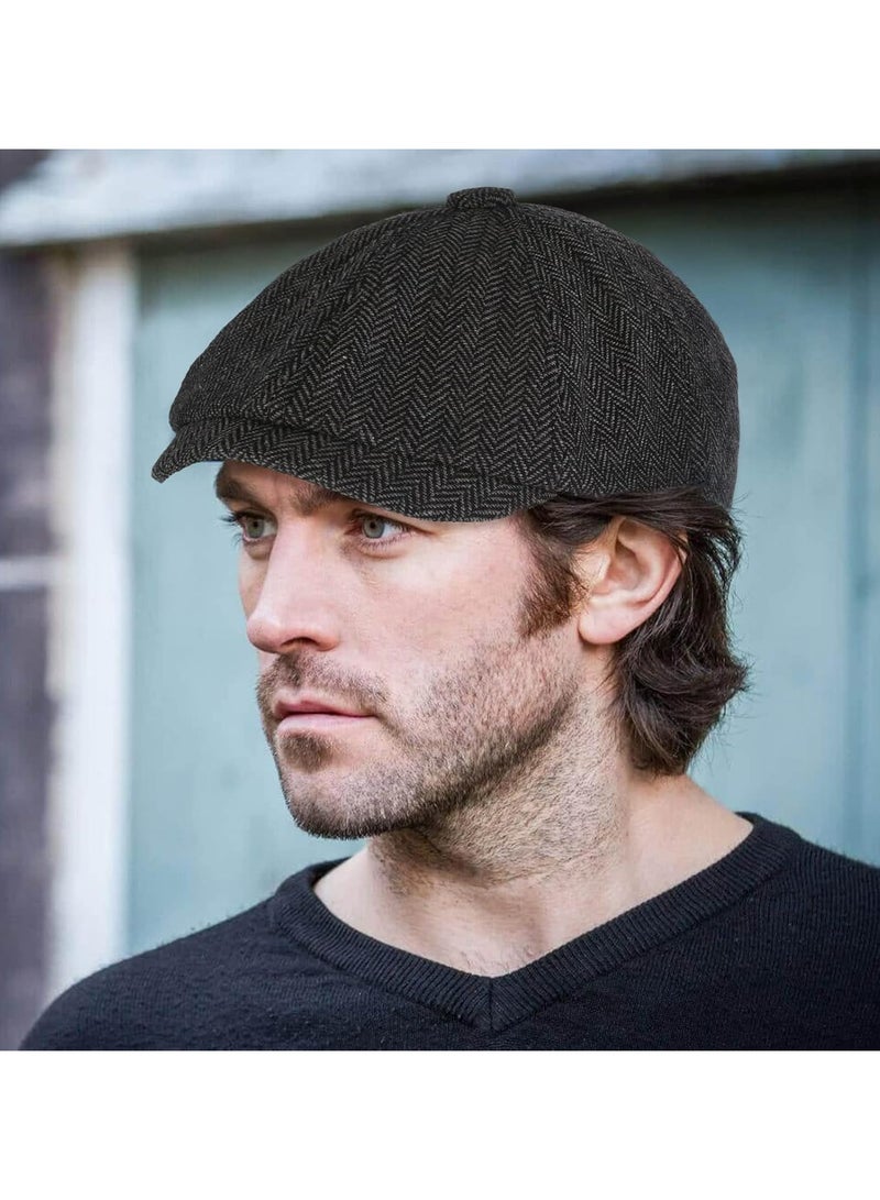 Oasisgalore Newsboy Men's Hat Flat Cap Cotton Newsboy Cap Adjustable Cabbie for Men Flat Cap Irish Cabbie Gatsby Cap Fishing Cap Golf Cap Black - Image 4