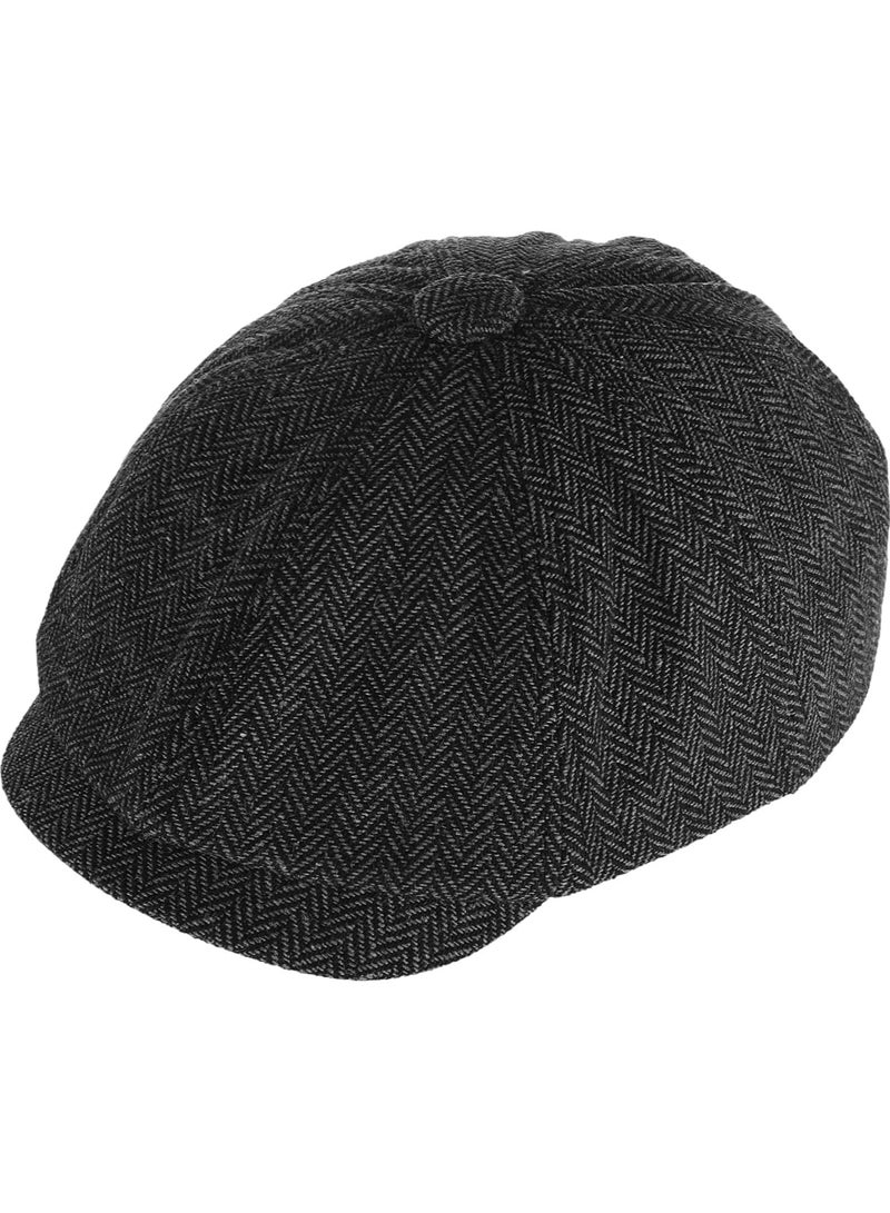 Oasisgalore Newsboy Men's Hat Flat Cap Cotton Newsboy Cap Adjustable Cabbie for Men Flat Cap Irish Cabbie Gatsby Cap Fishing Cap Golf Cap Black - Image 1