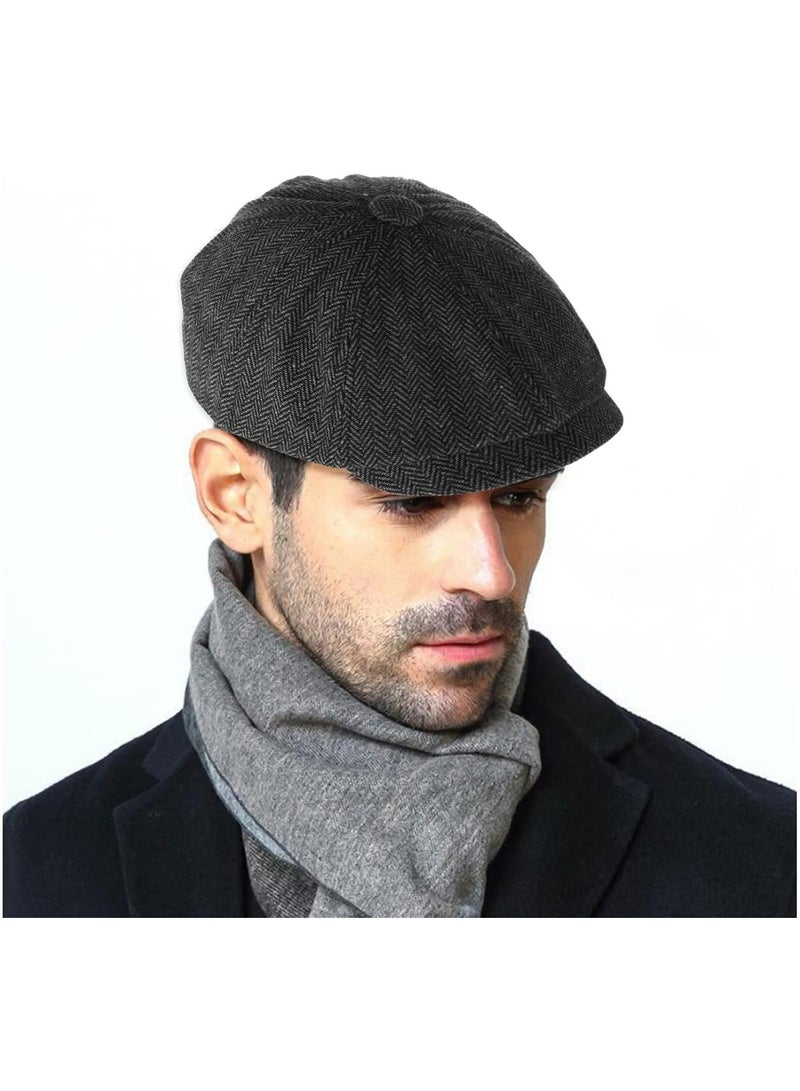 Oasisgalore Newsboy Men's Hat Flat Cap Cotton Newsboy Cap Adjustable Cabbie for Men Flat Cap Irish Cabbie Gatsby Cap Fishing Cap Golf Cap Black - Image 2