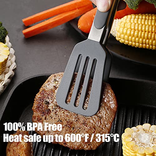 Agabani 3 Pack Black Silicone Kitchen Cooking Tongs Set, Stainless Steel Nonstick Food Tong with BPA Free Silicone Tips for Serving Pasta Spaghetti Steak Pie Pizza Salad Vegetable Fruit Grilling BBQ - Image 5