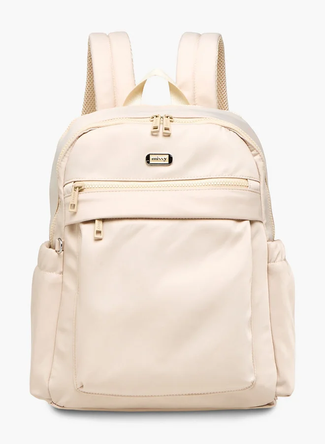 ميسي Solid Backpack with Adjustable Shoulder Straps and Zip Closure -18x33x40 cm