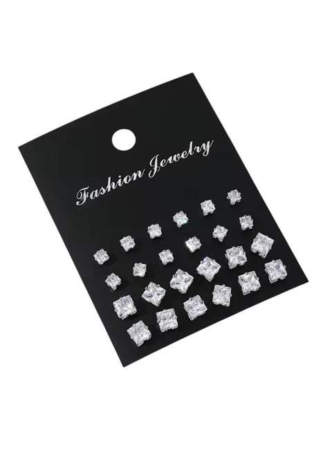 Elegant 12-Piece Crystal Stud Earring Set