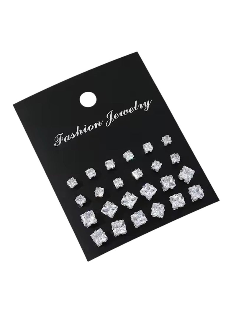 Huitich Elegant 12-Piece Crystal Stud Earring Set  - Image 1