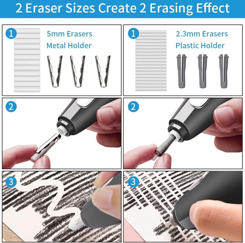 AFMAT Electric Eraser for Drawing,140 Erasers Refills, Rechargeable Electric Eraser for Artists, Rechargeable Battery Operated Pencil Erasers Kit for Drafting, Painting, Sketching, Architectural Plans - Image 2