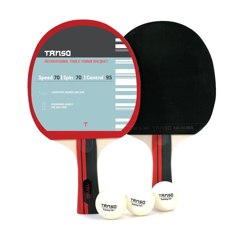 Tanso طقم مضارب تنس الطاولة (TT) مجموعة البداية (مضارب تنس الطاولة وكريات تدريب بيضاء مشمولة، ارتداد ودوران متسق، مقبض مريح، للمبتدئين واللاعبين الترفيهيين) - Image 1
