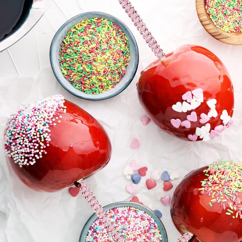 MGWOTH 24 Pack Bling Candy Apple Sticks and Bags Kits, Caramel Apple Wooden Skewers,Food Bamboo Decorative Sticks for Rice Krispie Treats Cookie Cake Pops Corn Dogs with Glass Wrapper Glitter Ribbons Tie - Image 5