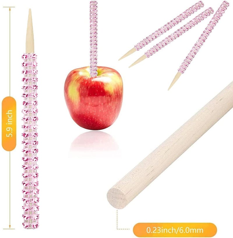 MGWOTH 24 Pack Bling Candy Apple Sticks and Bags Kits, Caramel Apple Wooden Skewers,Food Bamboo Decorative Sticks for Rice Krispie Treats Cookie Cake Pops Corn Dogs with Glass Wrapper Glitter Ribbons Tie - Image 3