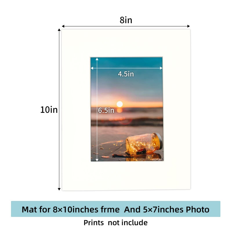 HOTUO 10 Pack Acid Free Ivory Picture Frame Mats, Pre-Cut 8x10 Picture Mats with Ivory Core Bevel Cut for 5x7 Photo, Signature Friendly 4 Ply Thickness Photo Mat for Frames/Artwork/Prints/Pictures - Image 2