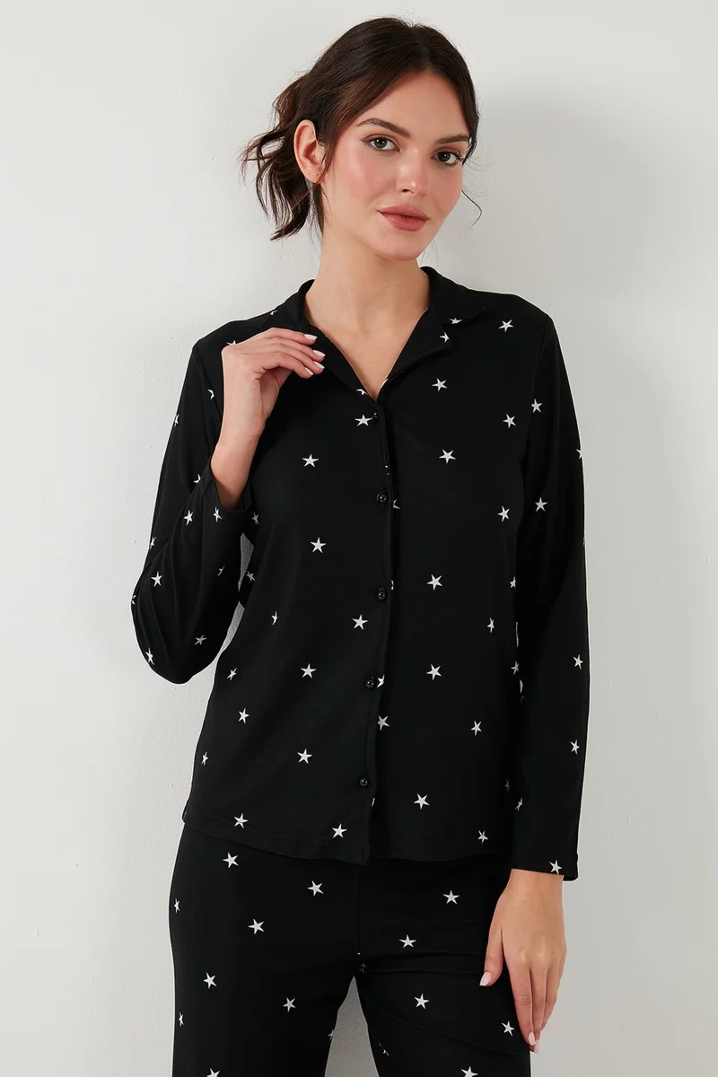 Lela Stretch Regular Fit Open Collar Elastic Waist Pajama Set Women's Pajama Set 65720501