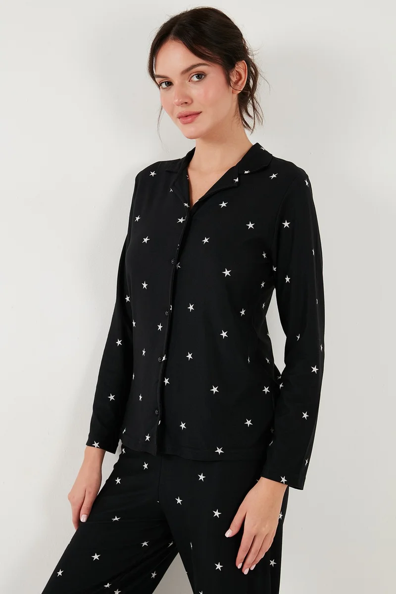 Lela Stretch Regular Fit Open Collar Elastic Waist Pajama Set Women's Pajama Set 65720501