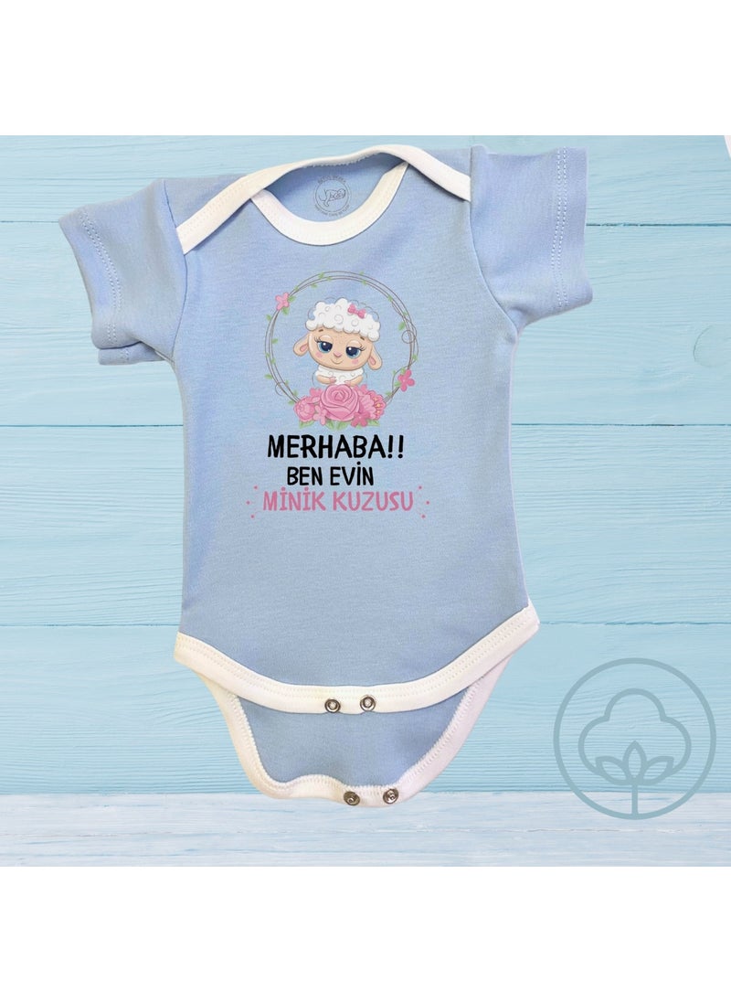 Harmandar - Little Lamb Printed Organic Cotton Snap-On Baby Bodysuit - Image 1