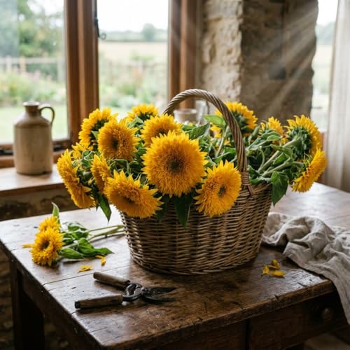 DouxiE 50 Teddy Bear Sunflower Seeds, Dwarf Double Bloom, Golden Yellow, Full Sun, Easy to Grow, Great for Containers - Image 4