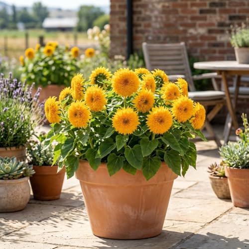 DouxiE 50 Teddy Bear Sunflower Seeds, Dwarf Double Bloom, Golden Yellow, Full Sun, Easy to Grow, Great for Containers - Image 2