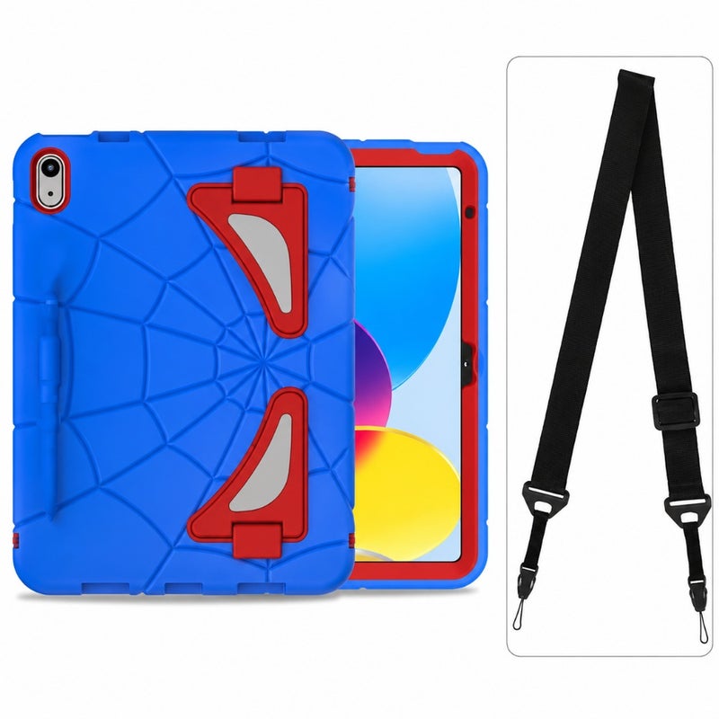 حافظة iPad مقاومة للصدمات للجيل الحادي عشر 2025 والجيل العاشر (2022) مقاس 11 بوصة/10.9 بوصة، تتميز بمسند وحزام كتف، ومواد TPU المتينة، ولمسة نهائية سوداء غير لامعة - Image 1