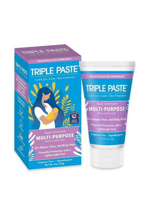 Triple Paste - Multi-Purpose Baby Healing Ointment - 2 Oz Tube - Diaper Rash Cream And Skin Protectant For Hands, Face & Bottom Treats, Soothes & Prevents With Zinc Oxide (Packaging May Vary) - Image 1
