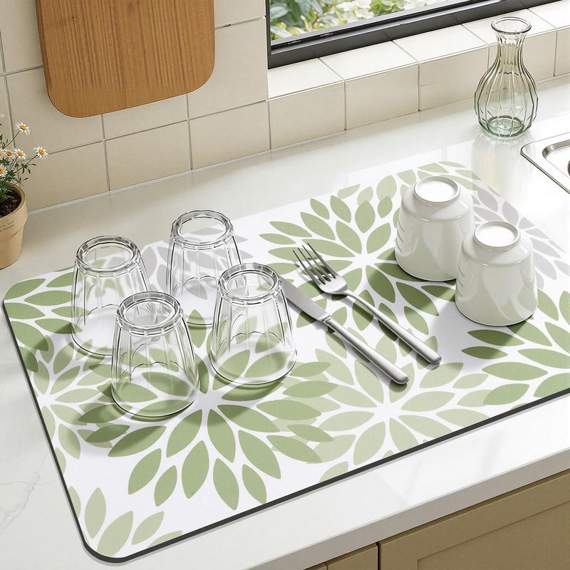 Findosom Floral Dish Drying Mat, 12" x 20" Super Absorbent & Hide Stain Coffee Mat, Cuttable Drying Mat for Kitchen Counter, Under Dish Rack, Coffee Maker, Espresso Machine, Sage Green - Image 5