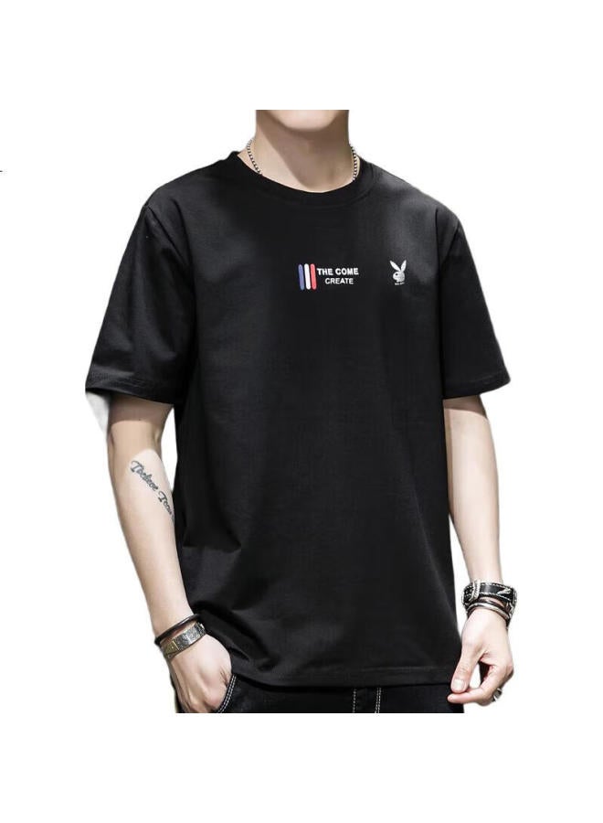 PLAYBOY Men'S Short Sleeve T-Shirt Spring Summer Men'S Tee Round Neck Top Men'S Bottoming Shirt Men'S Clothing Black M - Image 1