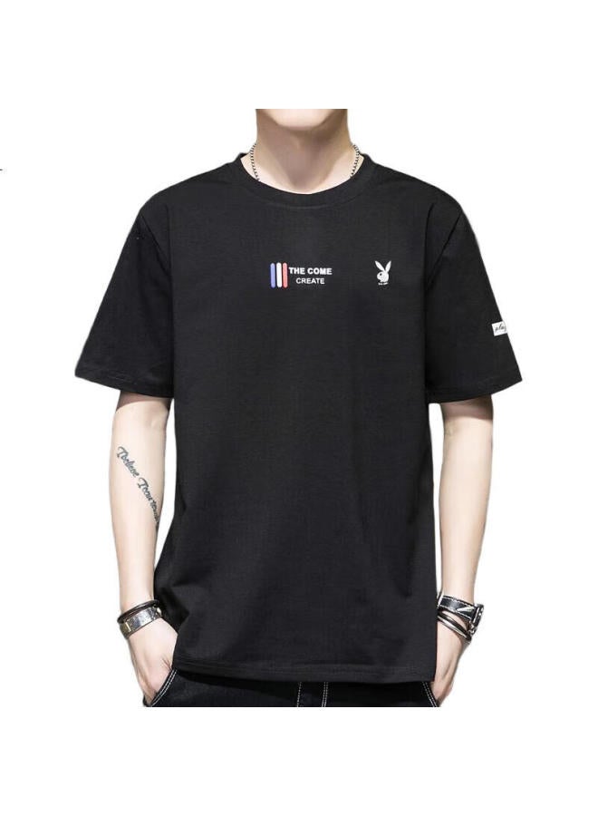 PLAYBOY Men'S Short Sleeve T-Shirt Spring Summer Men'S Tee Round Neck Top Men'S Bottoming Shirt Men'S Clothing Black M - Image 2