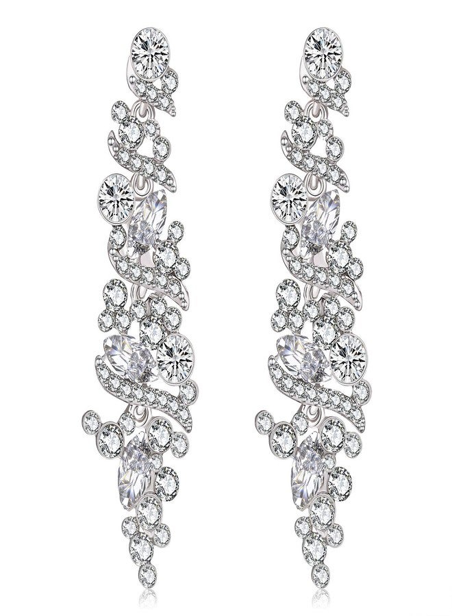 NLCAC Women's Wedding Earrings for Brides Dangling Rhinestone Crystal Chandelier Earring Drop Bridesmaids, Crystal Metal Rhinestone, No Gemstone - Image 1