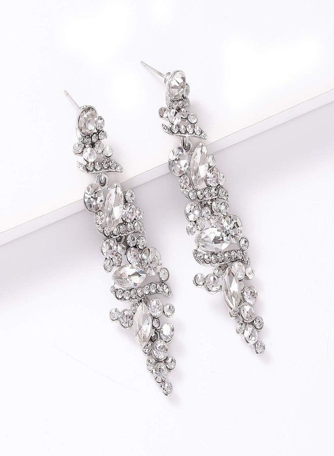 NLCAC Women's Wedding Earrings for Brides Dangling Rhinestone Crystal Chandelier Earring Drop Bridesmaids, Crystal Metal Rhinestone, No Gemstone - Image 2