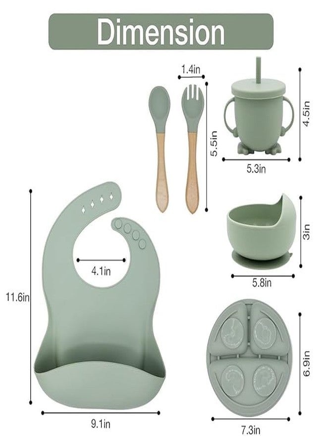 JAMBUVANTI 6pcs Silicone Baby Feeding Set – 3Compartment Suction Plate, Suction Bowl, Deep Pocket Bib, Spoon & Fork, Sippy Cup – BPA Free & Non Toxic, Dishwasher Safe, 6+ Months - Image 2