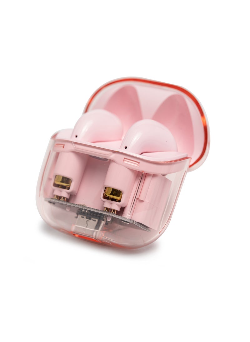 Generic - Transparent Bluetooth Headset True Wireless Smart Noise Cancelling Earbuds Sports E-sports Battery Life Pink For iPhone, Android - Image 1