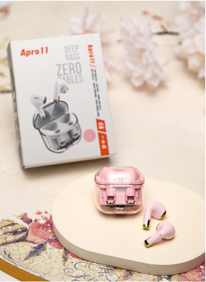 Generic - Transparent Bluetooth Headset True Wireless Smart Noise Cancelling Earbuds Sports E-sports Battery Life Pink For iPhone, Android - Image 1