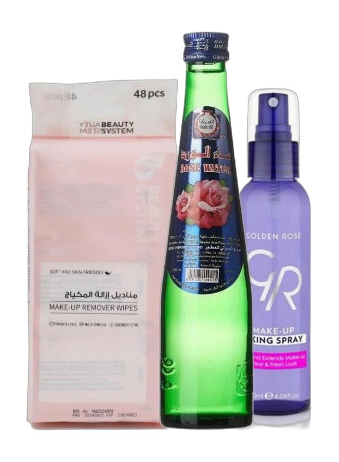 Johnson's عبوة مكياج من القطن الخالص - 80 وسادة + تونر منظف مرطب بالورد 250 مل - Image 1