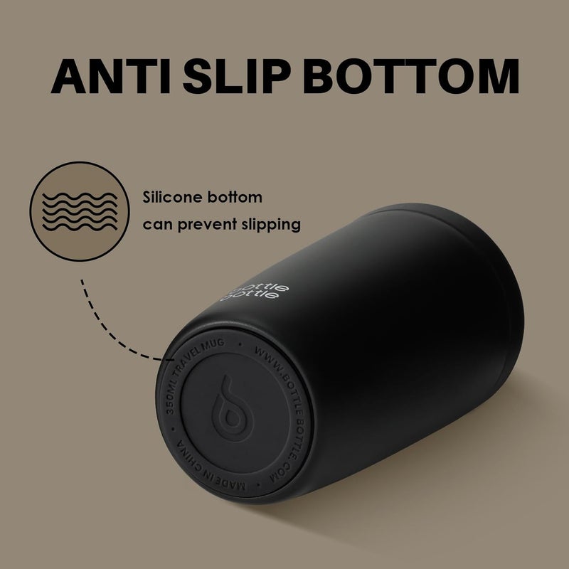 bottle bottle Insulated Stainless Steel Travel Mug, 350ml Capacity, Coffee Cup with Push Button, Lid Keeps Cold and Hot for 12 Hours - Black - Image 4