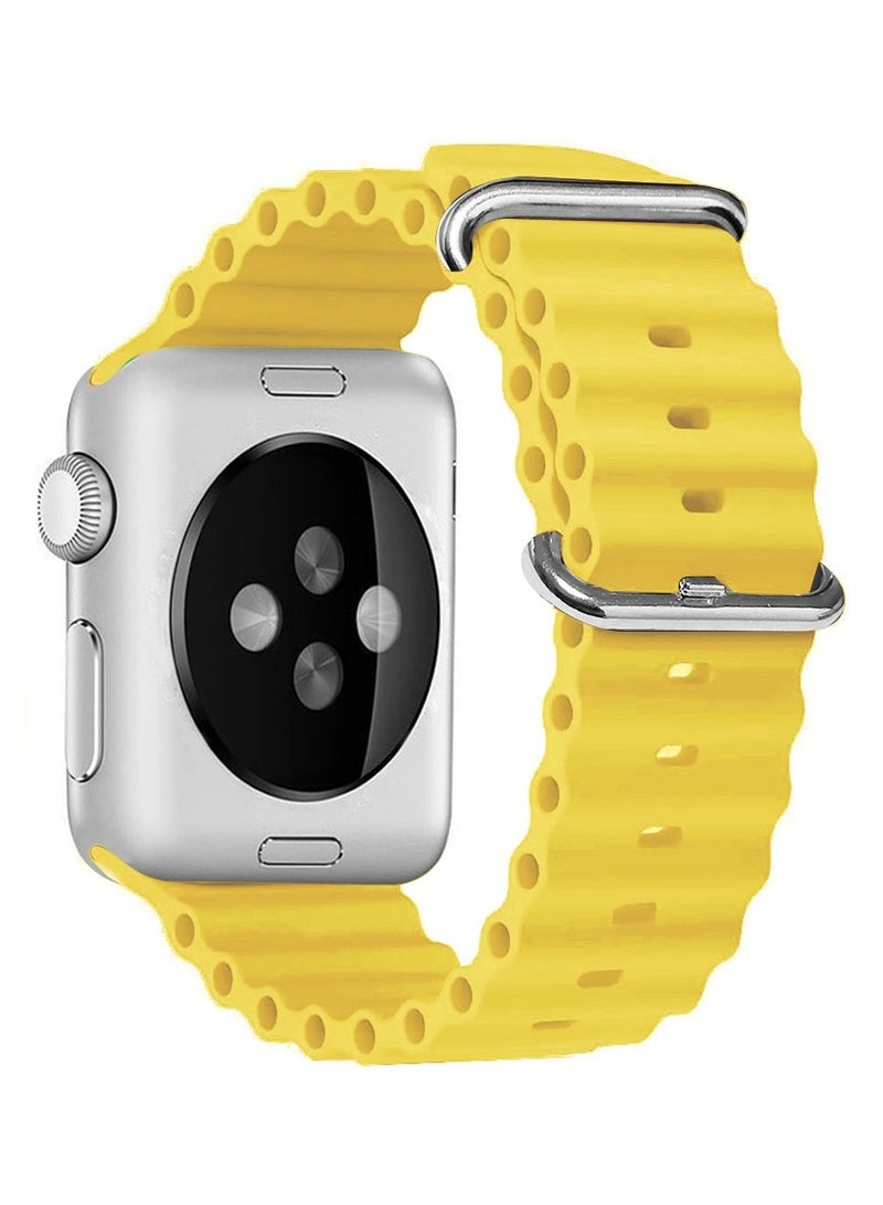 CATANES حزام Apple Watch Ocean Band 49 مم 45 مم 44 مم 42 مم من السيليكون الناعم لسلسلة iWatch Ultra/8/7/SE/6/5/4/3/2/1 باللون الأصفر - Image 3